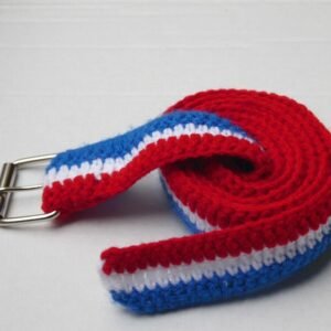 Crotchet belt with buckle - red, white, blue