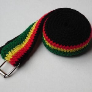 Crochet Rasta Belt with Buckle - red, gold, green, black